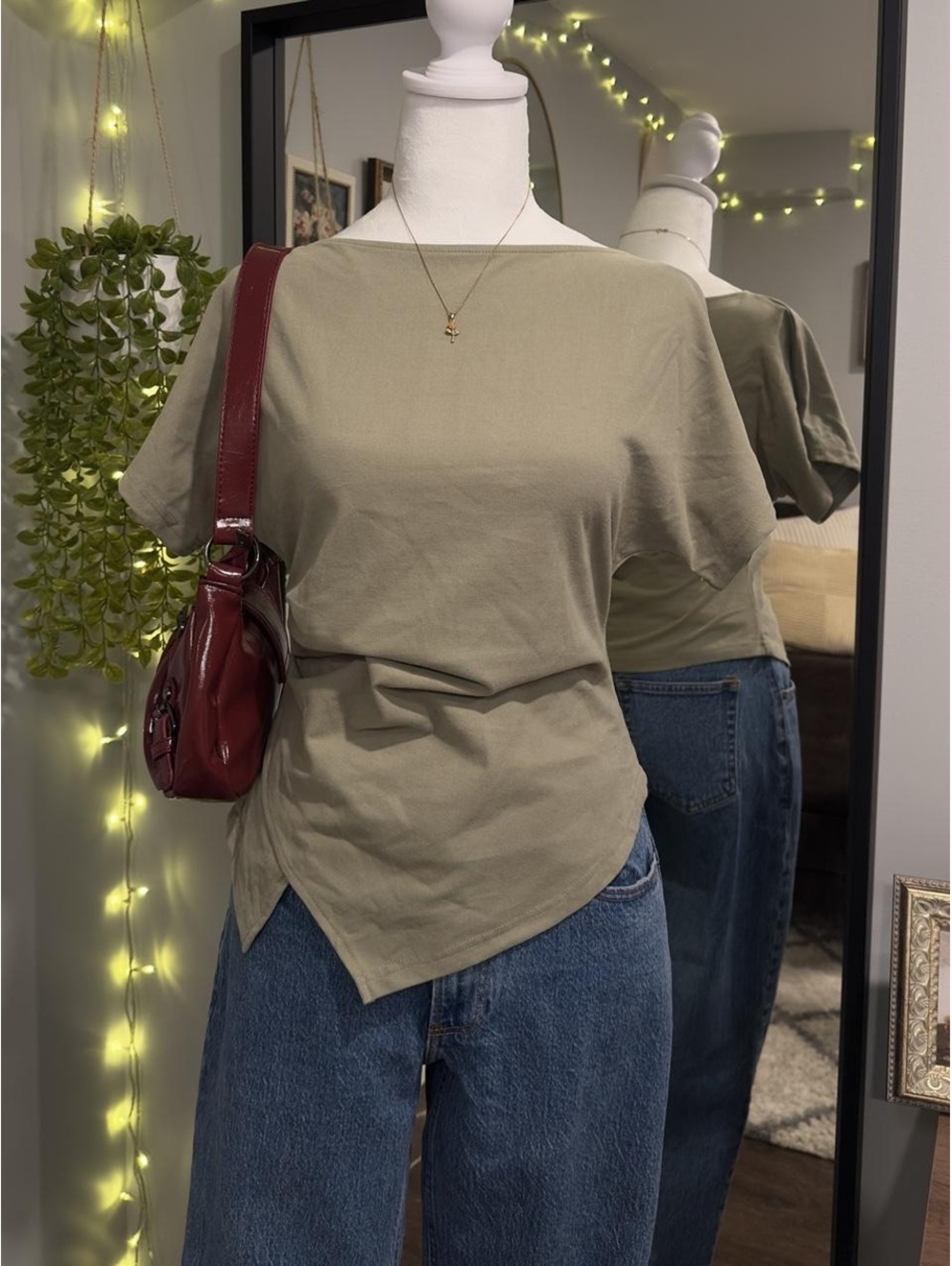 Cider Asymmetrical Side Cinched Neutral Top
